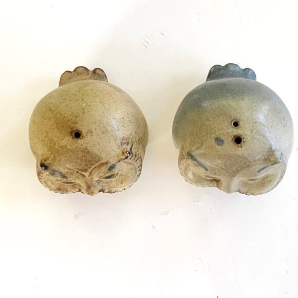 Vintage Stoneware Pottery Chubby Owl Salt And Pepper Shaker Set Japan - Picture 5 of 10